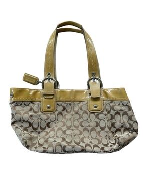 Signature Coach Bag, Beige w/Lavendar Interior